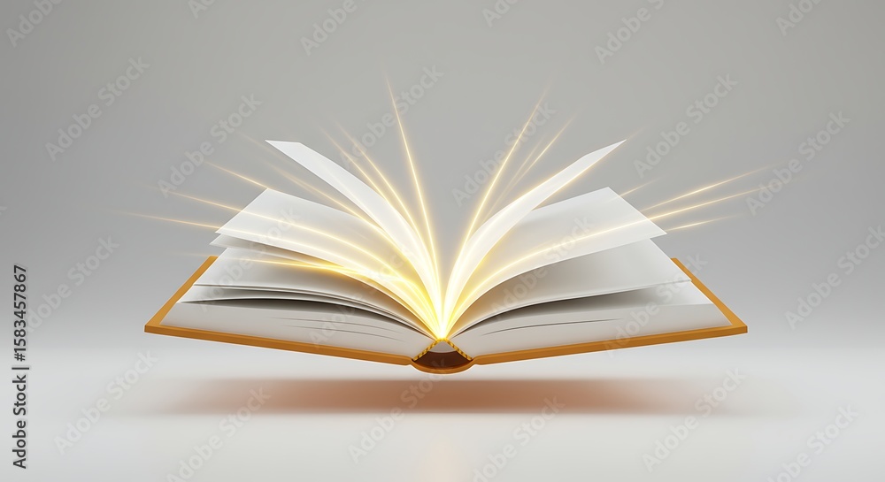 Fototapeta premium Open Book with Curved Pages on Neutral Surface for Education or Inspirational Themes