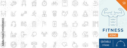 Fitness icon collection set. Editable stroke.