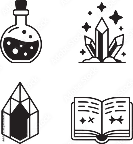 Magic Crystals and Potions Illustration Set