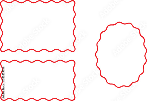 Wavy edge shapes frame box vector illustration isolated on white. Squiggle curve doodle rectangle and oval sketch. 