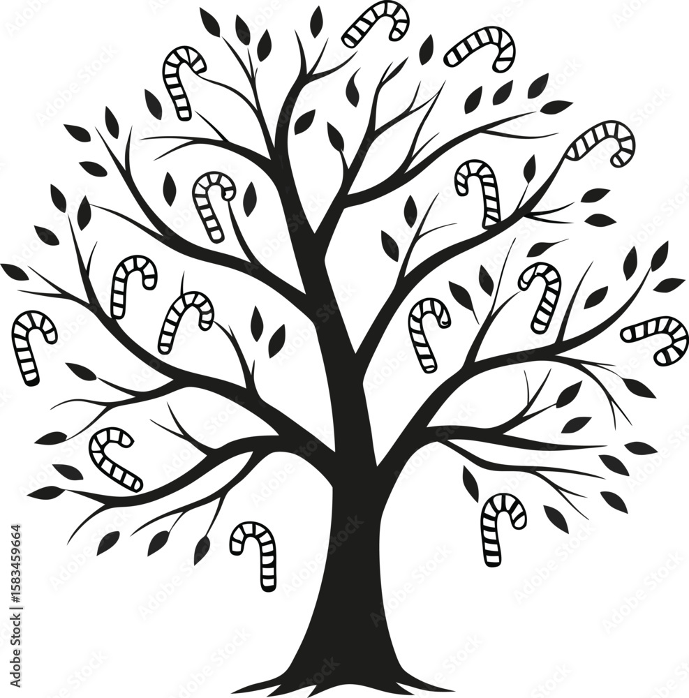 Obraz premium Abstract vector tree with birds, a nature-inspired design with floral patterns and silhouetted branches, perfect for spring or summer decoration