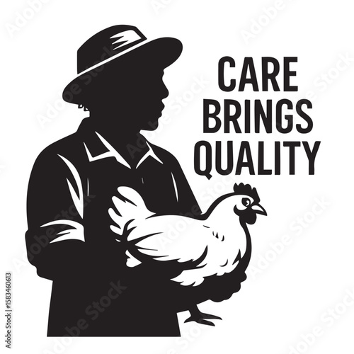 Broiler Farmer Holding Chicken – Care Brings Quality Vector