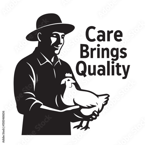 Broiler Farmer Holding Chicken – Care Brings Quality Vector