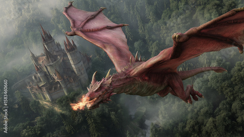 Dragon with castle