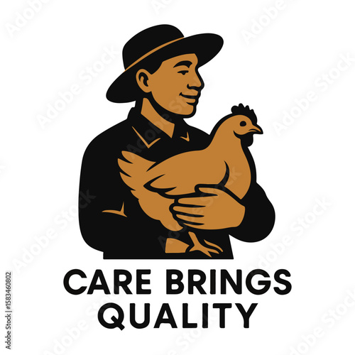 Broiler Farmer Holding Chicken – Care Brings Quality Vector