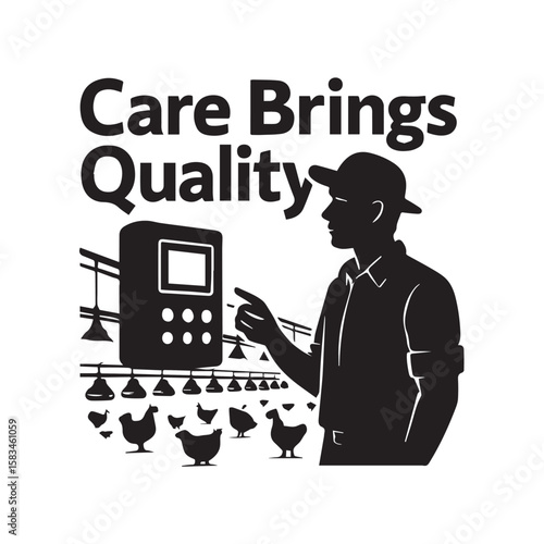Broiler Farmer Holding Chicken – Care Brings Quality Vector