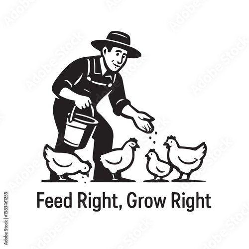 Broiler Farmer Feeding Chickens – Feed Right Grow Right Vector