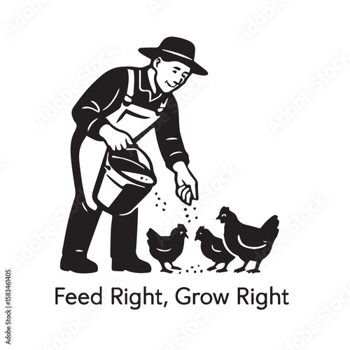 Broiler Farmer Feeding Chickens – Feed Right Grow Right Vector