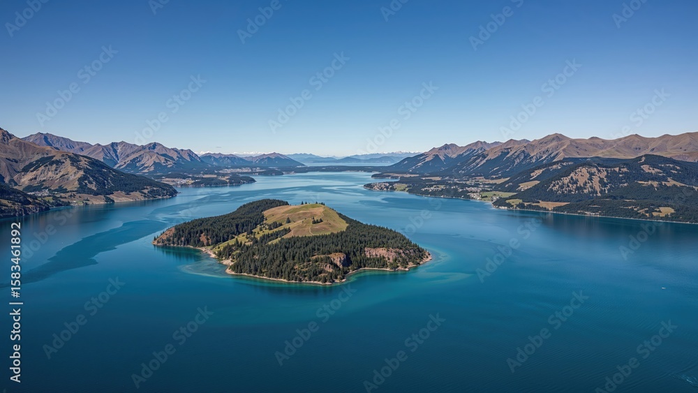 Obraz premium Aerial perspective of a serene lake