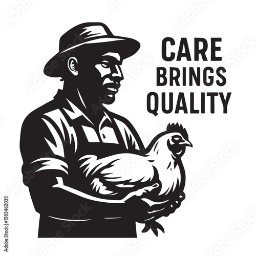 Broiler Farmer Holding Chicken – Care Brings Quality Vector
