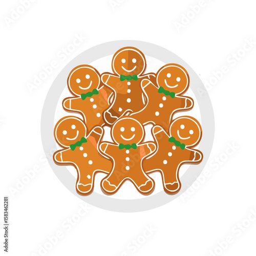 A Plate of Gingerbread Cookies Isolated on a Transparent Background 