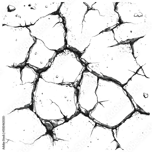 Etched cracked earth texture, vintage soil fissure pattern, hand-drawn broken surface, engraving decor illustration, antique sketch effect, retro cracked texture, vector illustration.