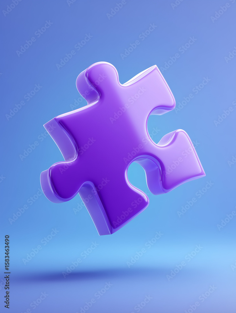 Obraz premium Glossy purple puzzle piece angled on neutral set