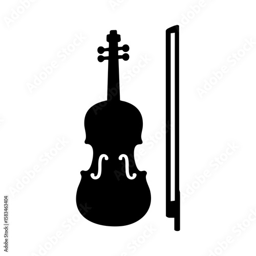 Violin and bow black icon representing classical string music and orchestral performance instrument