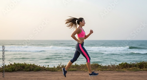 Woman running near ocean