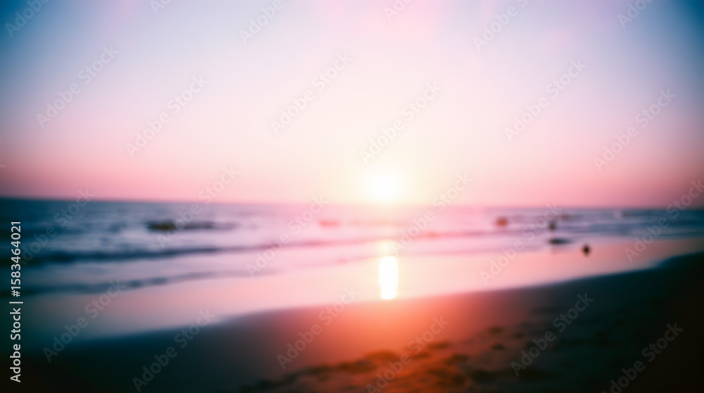 Fototapeta premium Blush Sunset on Tropical Beach Soft Focus Ocean View