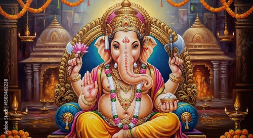 illustration of Lord Ganpati for Ganesh Chaturthi festival of India, Ganesh chaturthi for greeting,card, poster background.