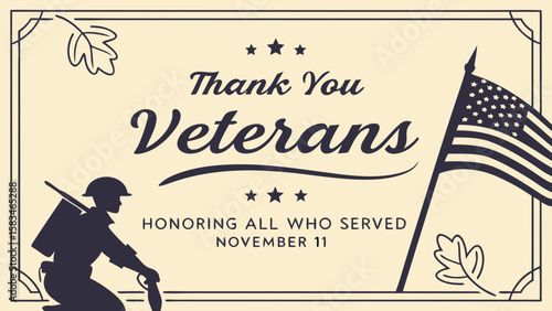 Patriotic tribute featuring a soldier silhouette, flag, and a heartfelt message honoring veterans.