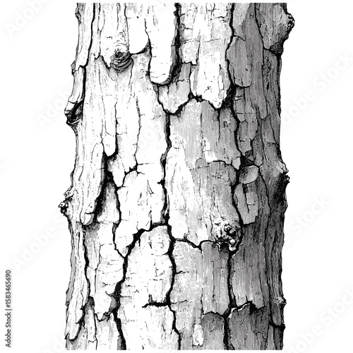 Hand-drawn tree trunk sketch, vintage forest pattern, etched pine bark texture, engraved art, antique wood surface, retro engraving texture, vector illustration, natural texture pattern.