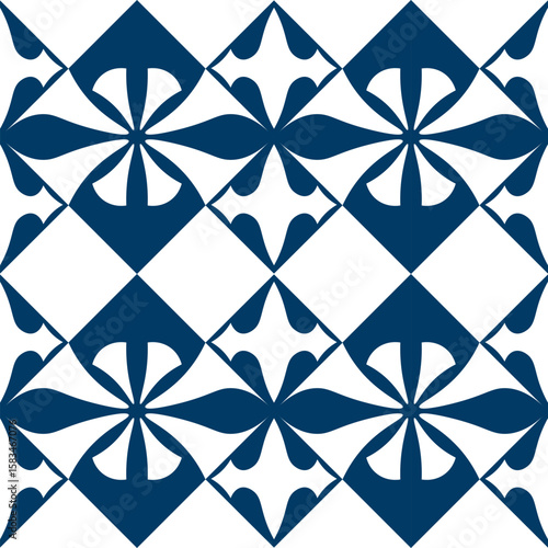  Elegant Seamless Blue Geometric Floral Tile Pattern