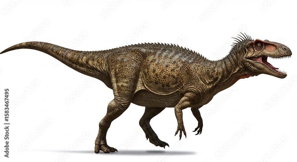 Fototapeta premium Dinosaure pr�historique puissant marche fi�rement eclairage net detail precis. AI Generated