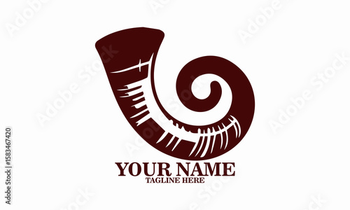 Traditional Jewish shofar horn in curved shape icon. Traditional Jewish shofar vector illustration, traditional Jewish shofar logo art