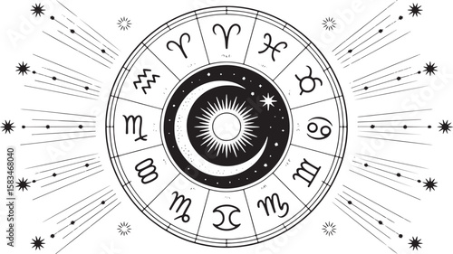 Celestial zodiac wheel with sun moon and stars astrology horoscope