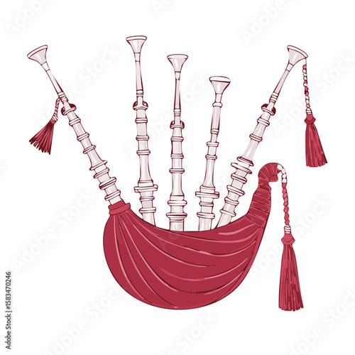 red bagpipes drawing on white background clip art preview
