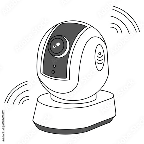 indoor smart security camera with pan and tilt, on a clean white background, home surveillance.