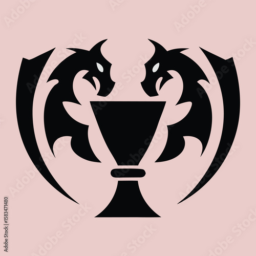 Victorious Glory Emerges As Dragon Spirits Hidden Within Sharp Symmetry Of A Black Gold And White Esports Trophy Design