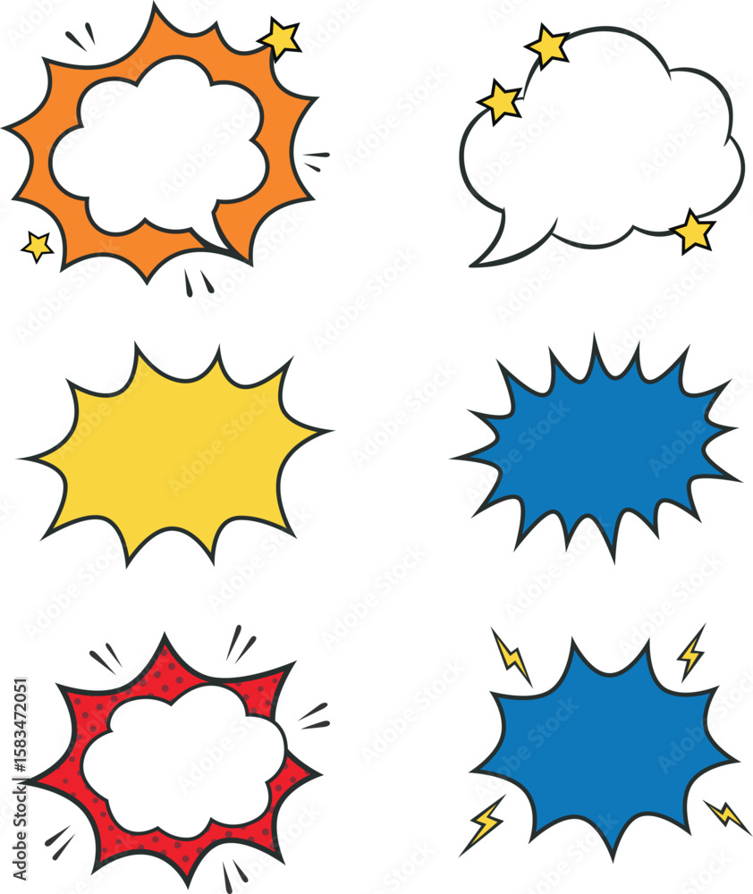 Comic speech bubble cartoon cloud yellow and blue burst pop art style playful blank energetic creative Comic speech bubble cartoon cloud yellow and blue burst pop art style playful blank energetic creative