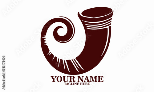 Traditional Jewish shofar horn in curved shape icon. Traditional Jewish shofar vector illustration, traditional Jewish shofar logo art
