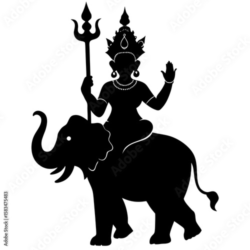 Silhouette of goddess lakshmi riding an elephant, symbolizing wealth and auspicious beginnings