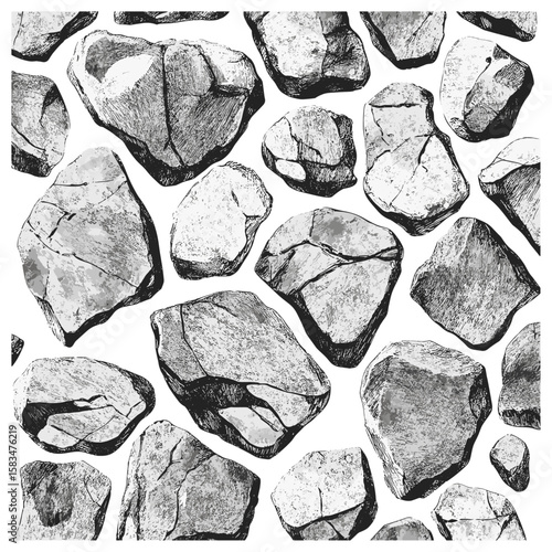 Vintage stone sketch pattern, pebble ground engraving texture, hand-drawn rocky surface, antique outdoor etching, trendy earth texture, vector illustration, natural rock detail, rugged stone art.
