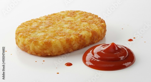 R�sti dor� croustillant servi avec ketchup rouge vif. AI Generated