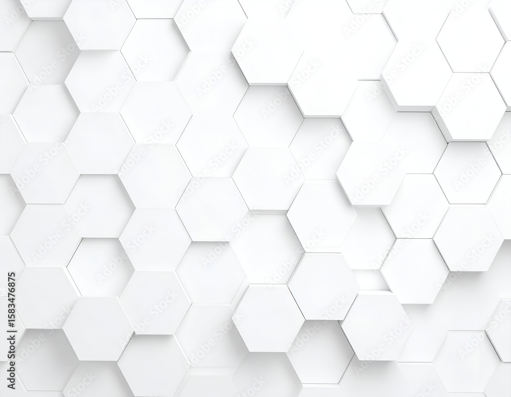 Naklejka premium Bright white geometric hexagons with subtle shadows create a clean modern abstract texture.