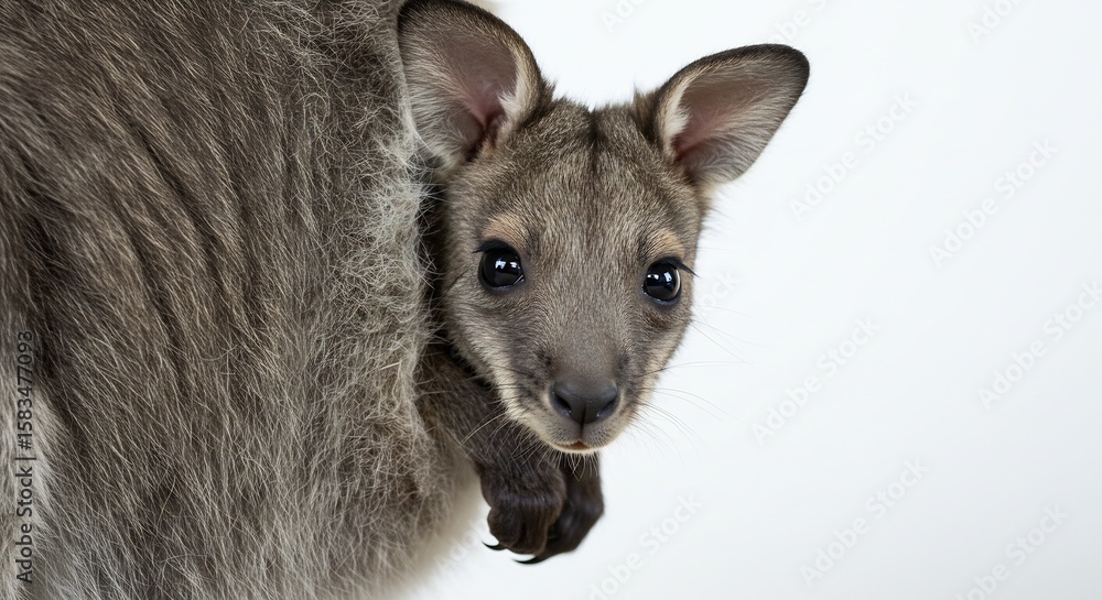 Obraz premium 子カンガルー 柔らかな毛並み 穏やかな光の中で眠る. AI Generated