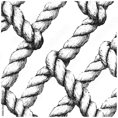 Hand-drawn twisted cord pattern, vintage nautical detail, rope fiber engraving texture, antique thread texture, retro design background, trendy print sketch, vector illustration.