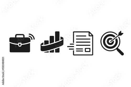 Professional symbols representing business success, innovation, and goal setting in a modern context