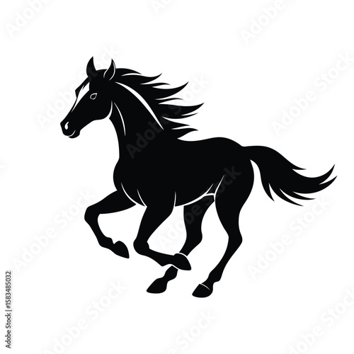 Black running horse silhouette isolated on white vector illustration