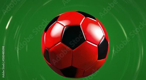 Red Soccer Ball Animation Against Green Background Sports Concept Visual