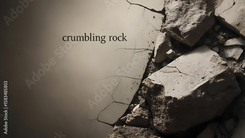 Text on a fractured illustrates the powerful forces of erosion and material breakdown.