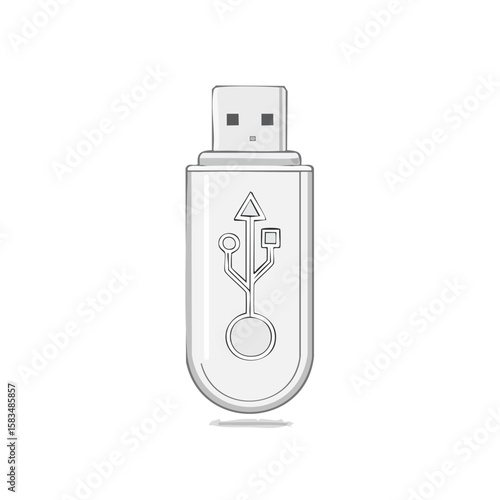 Illustration of a white USB drive for data storage or backup with simple style on a black background