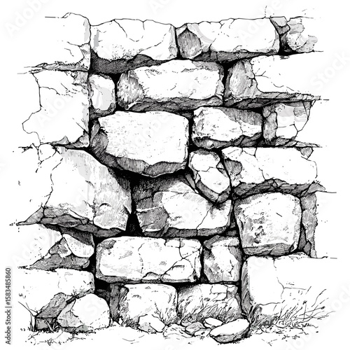 Etched texture illustration, antique stone surface, hand-drawn ruin sketch pattern, vintage archeological detail, ancient wall texture, vector illustration, history art, ancient ruins