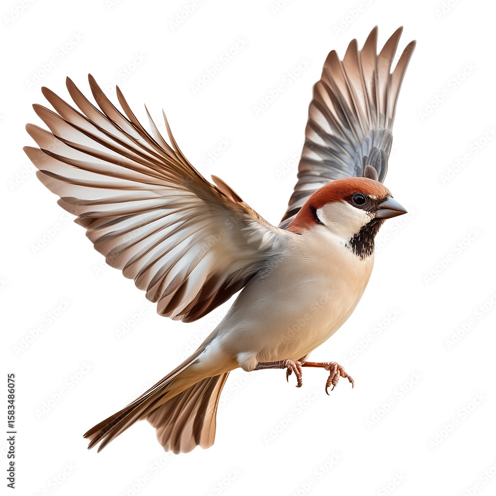 Obraz premium A sparrow spreading its wings isolated on a transparent background