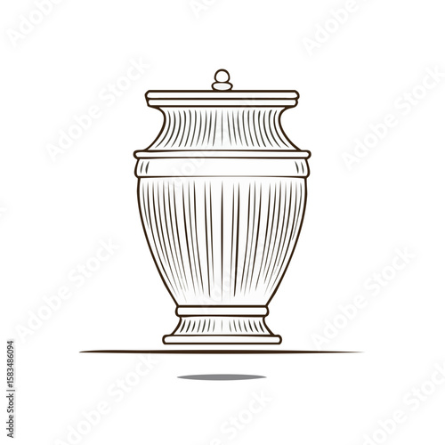 Elegant Ornamental Urn Graphic Illustration Black Background Decor Element