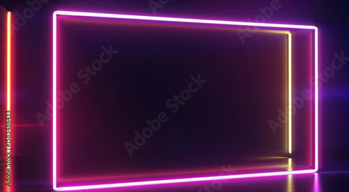 Abstract Neon Lights Glowing Rectangular Frames On Dark Reflective Surface Animation Loop