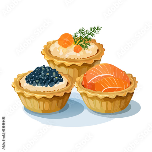 Assorted Tartlets with Caviar, Salmon, and Salad for Fine Dining