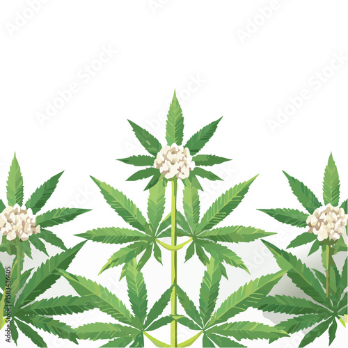 Cannabis Sativa and Hydrangea Flowers Pattern SVG Illustration