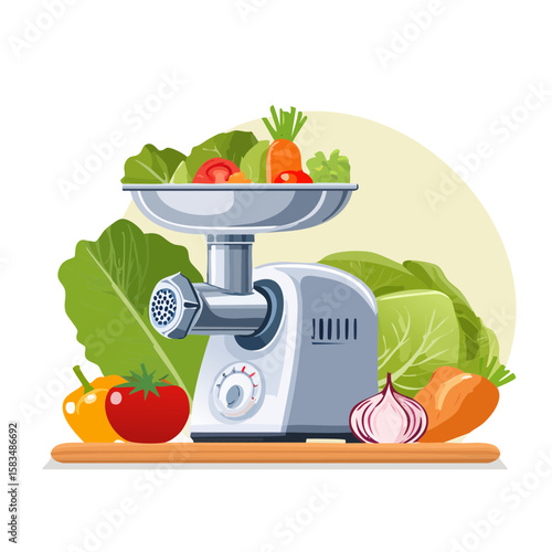 Meat Grinder with Fresh Vegetables Illustration
